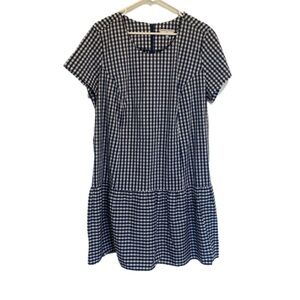 Universal Standard For J Crew Women’s Gingham Navy Blue Drop Waist Dress Sz XL